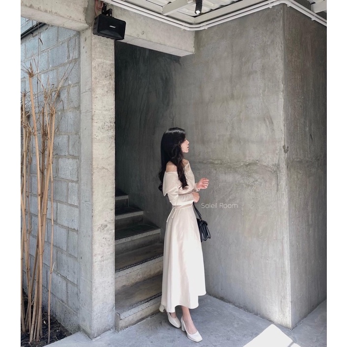 Đầm  be dài trễ vai nhúng hông chống nhăn tôn dáng LORA DRESS-BEST SELLER | BigBuy360 - bigbuy360.vn