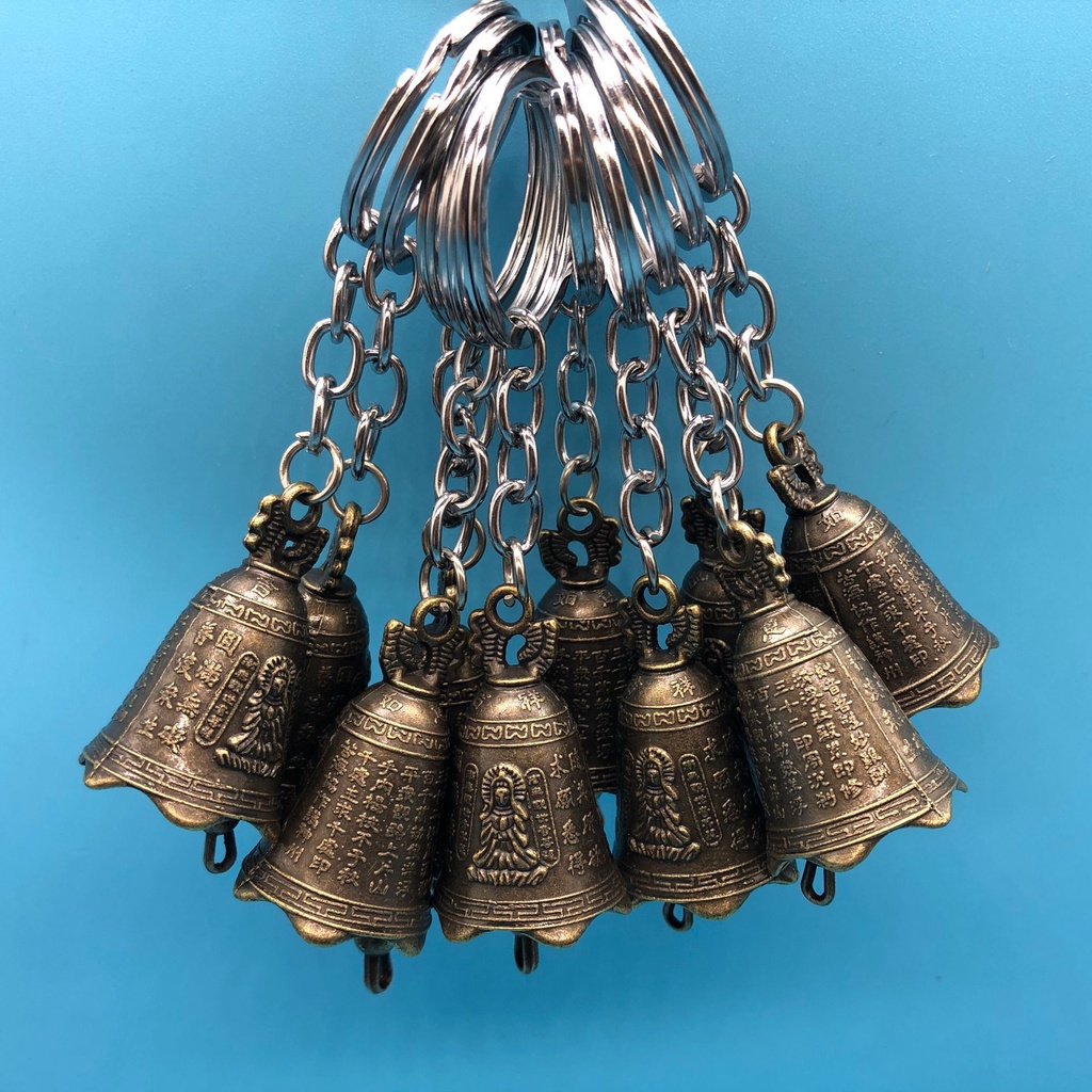 Móc khóa  chuông _ đồng thau dùng cho oto xe máy mix chuông đồng bát nhã may mắn và bình an