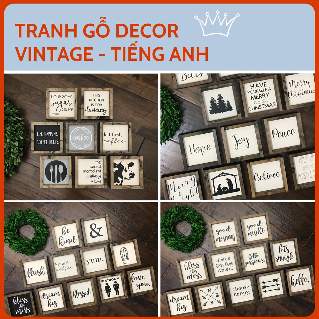 Tranh treo tường decor Phong Cách Vintage bằng gỗ kích thước 20x20cm/30x30cm