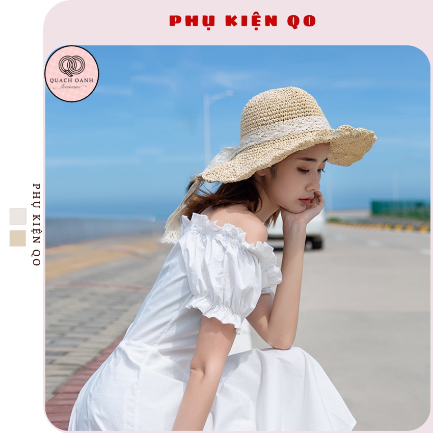 Mũ Cói Gấp Gọn Phong Cách Vintage Phối Nơ Ren – MU39