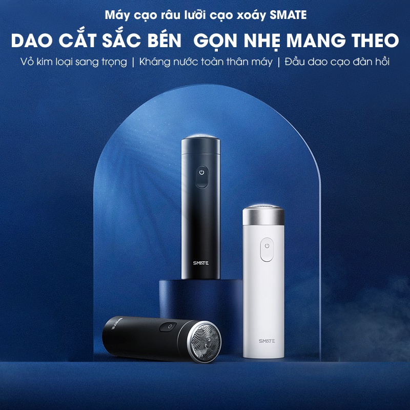 Máy Cạo Râu Mini Smate ST-R102C - Lưỡi Cạo Xoáy 3 Lá - Vỏ Kim Loại Sang Trọng - Sạc Nhanh Type-C - Full Kháng Nước IPX7
