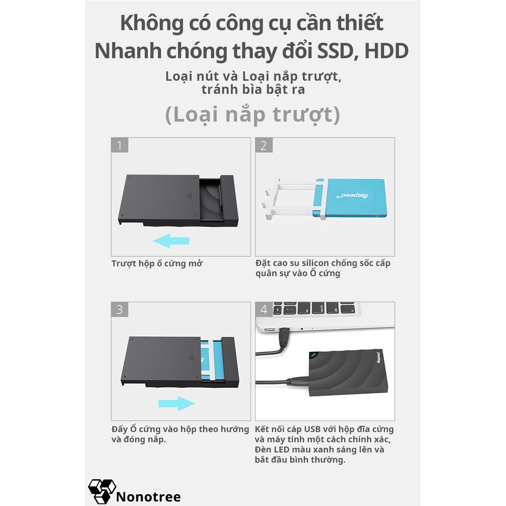 Hộp đựng ổ cứng Faspeed HDD SSD BOX, 2.5 inch 7/9.5mm SATA3, hỗ trợ 6TB, USB 3.0, nắp trượt, khóa - Sản phẩm chính hãng | BigBuy360 - bigbuy360.vn