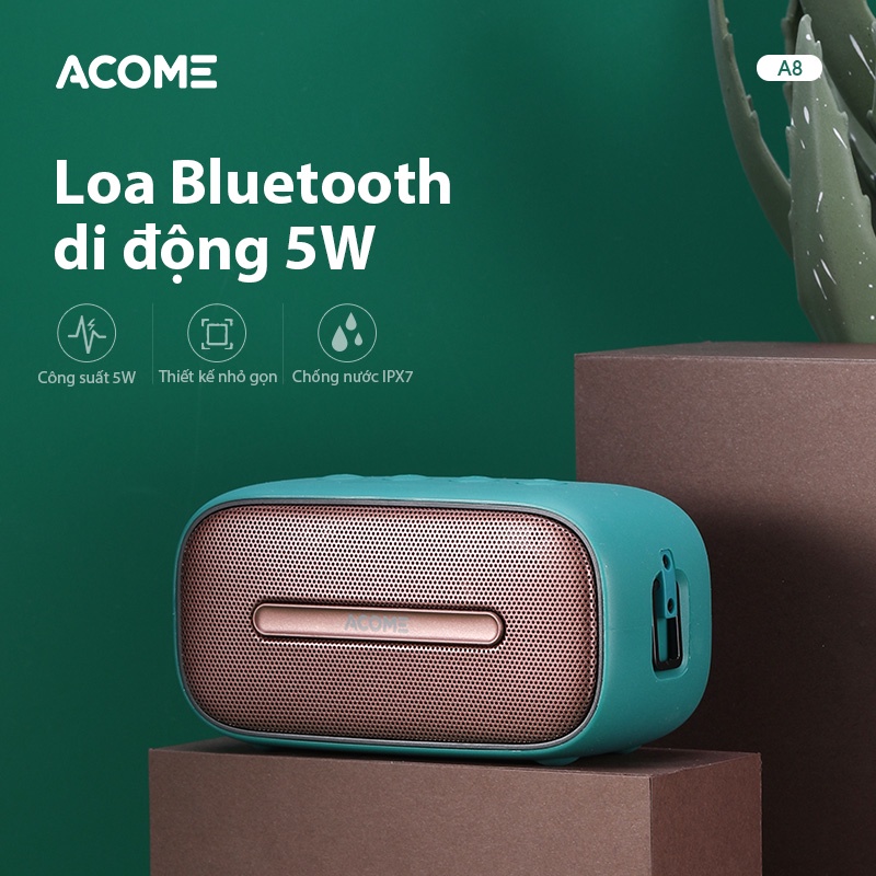 Loa Bluetooth Mini ACOME A8 Công Suất 5W Nhỏ Gọn Tiện Lợi Chống Nước IPX7 Âm Thanh Chất Lượng Cao Bass Mạnh