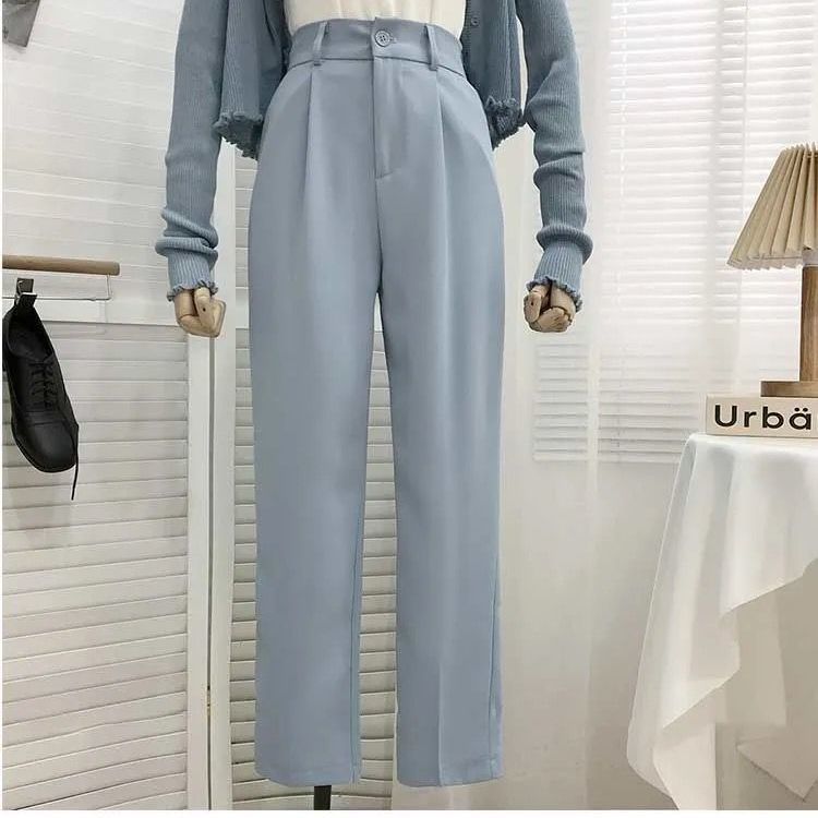 Summer New Korean Style High Waist Loose Slim Straight-leg Pants Nine Points Casual Small Trousers