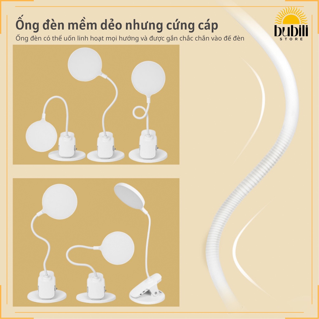Đèn học Kẹp Sạc Pin 3 màu ánh sáng Làm mờ vô cấp Hình tròn Q5-3