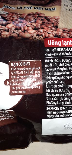 Cà phê đen hòa tan Nescafe Cafe Việt 560g ( 35 gói x 16g)