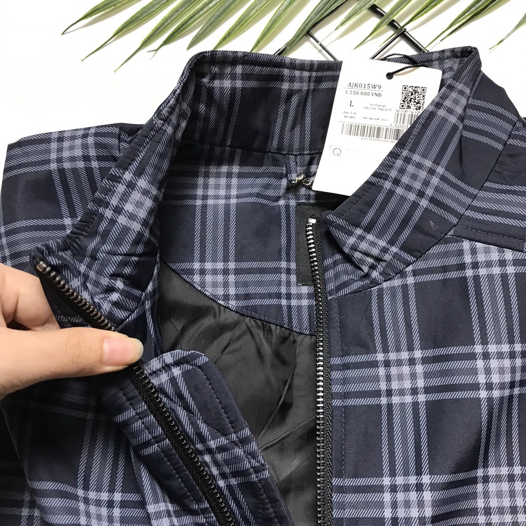 Áo khoác nam  2 lớp ARISTINO kẻ caro  bo gấu , cổ trụ  AJK015W9