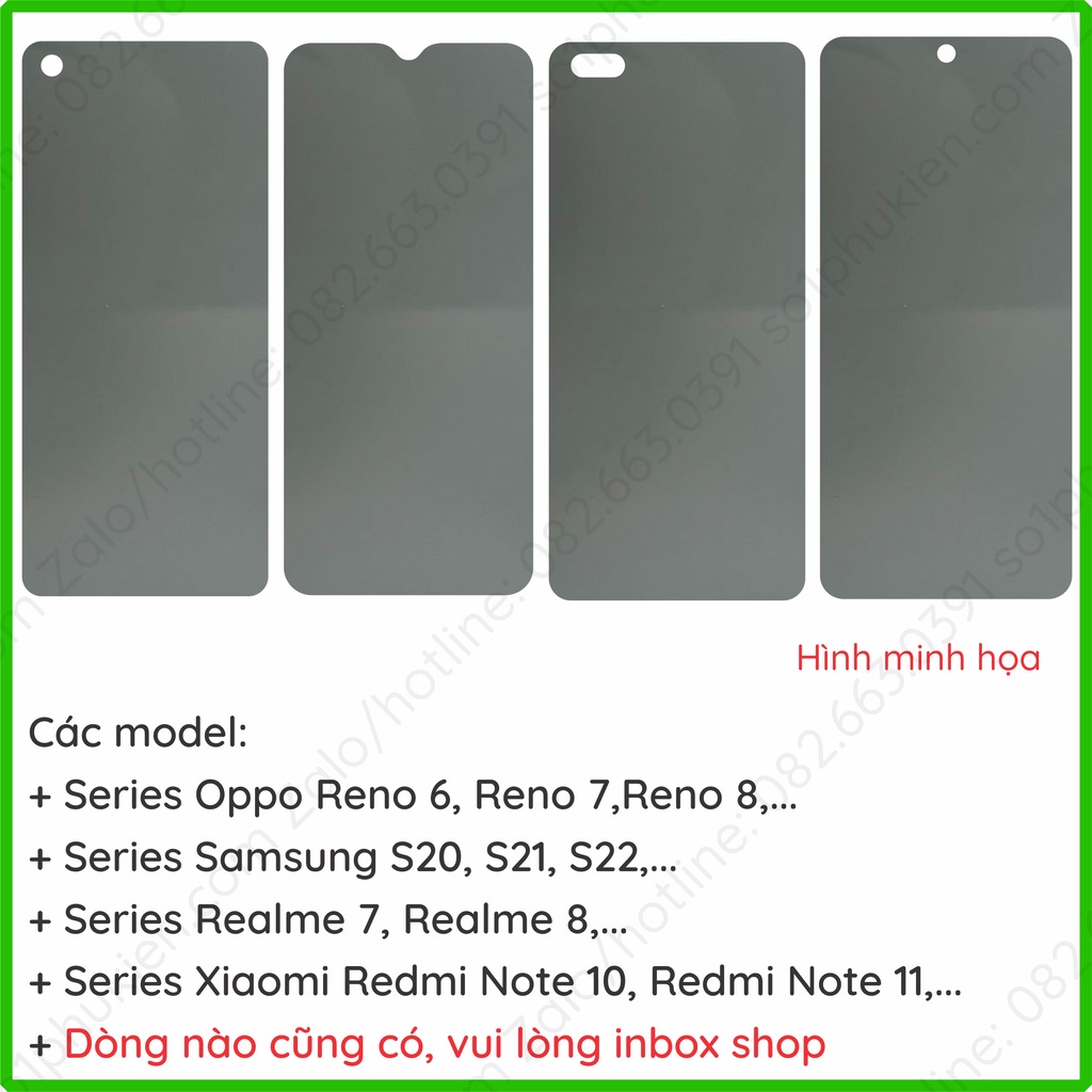 Dán cường lực chống nhìn trộm dùng được vân tay dành cho Samsung, Oppo, Xiaomi, Vivo, Realme, Vsmart, LG, Sony,Huawei,..