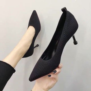Giày cao gót len gân 7cm (ảnh thật)