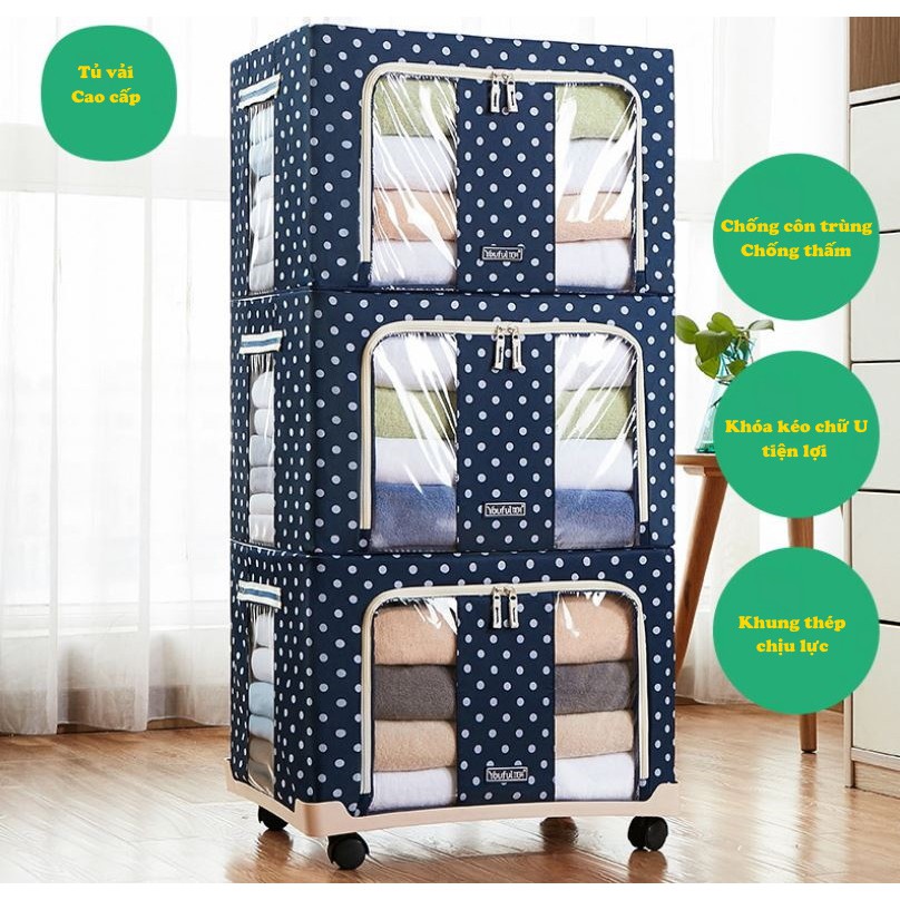Túi Đựng Chăn Màn Quần Áo Khung Sắt Gấp Gọn miDoctor Kích Thước 50 x 40 x 33cm Giao Màu Ngẫu Nhiên