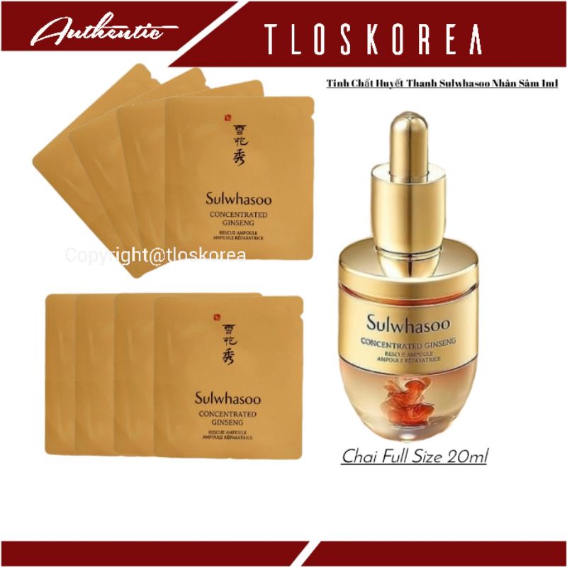 Sulwhasoo Tinh chất nhân sâm cô đặc giải cứu làn da Sulwhasoo Concentrated Ginseng Rescue Ampoule 1ml Gói Sample