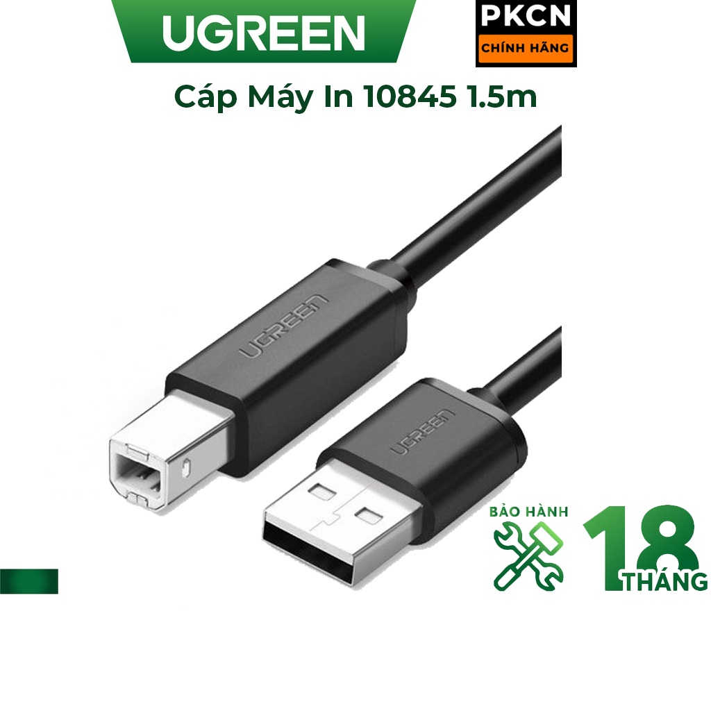 Cáp máy in Ugreen USB dài 1,5m 10845 - Hàng Chính Hãng Bảo hành 18 tháng lỗi đổi mới