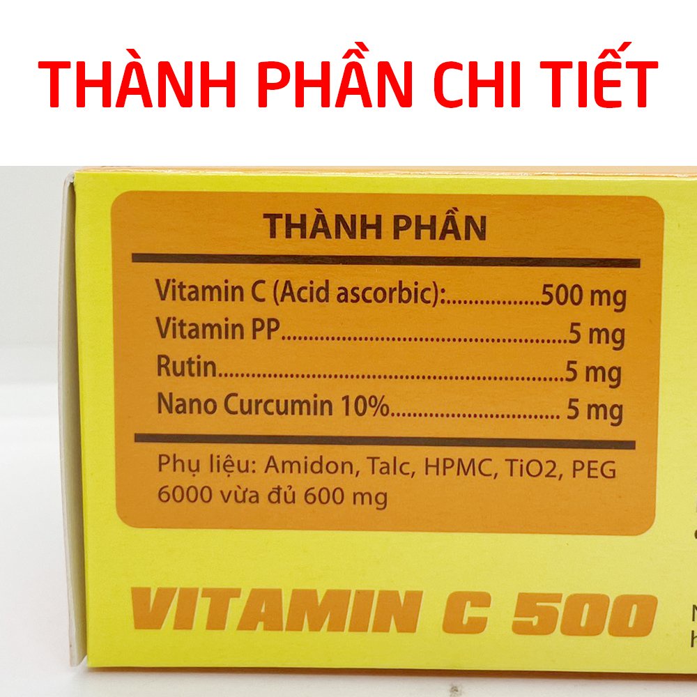 Viên uống VITAMIN C500 bổ sung vitamin c tăng cường sức đề kháng – Hộp 100 viên