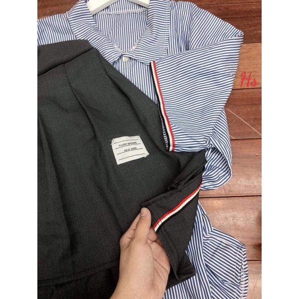Sét áo sơ mi kẻ +chân váy viền HSU1