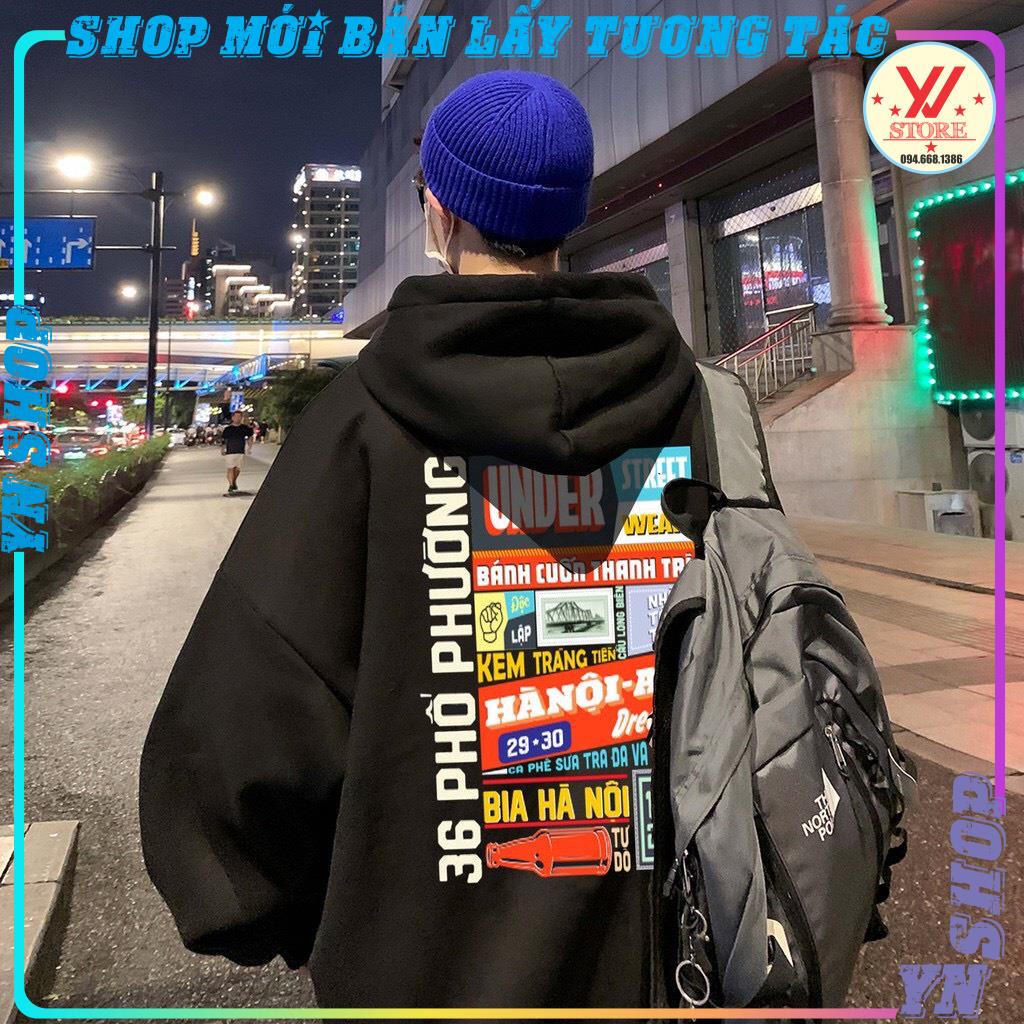 Áo hoodie nỉ  UNISEX Nam Nữ- In Hình Local Brand-Áo sweater LOGO under Hà Nội 36 Form Rộng mẫu trend 2021-Mũ 2 lớp