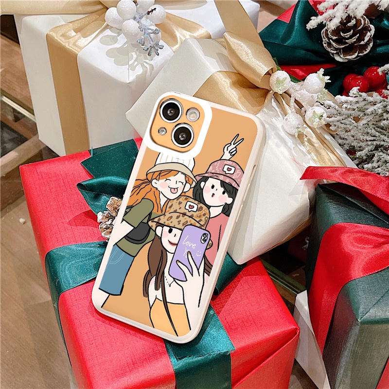 Ốp iphone cạnh vuông 3 cô gái chụp ảnh  cho ip 6/8/7/plus/x/xr/xsmax/12 pro max/11pro max/13 pro max-nt004