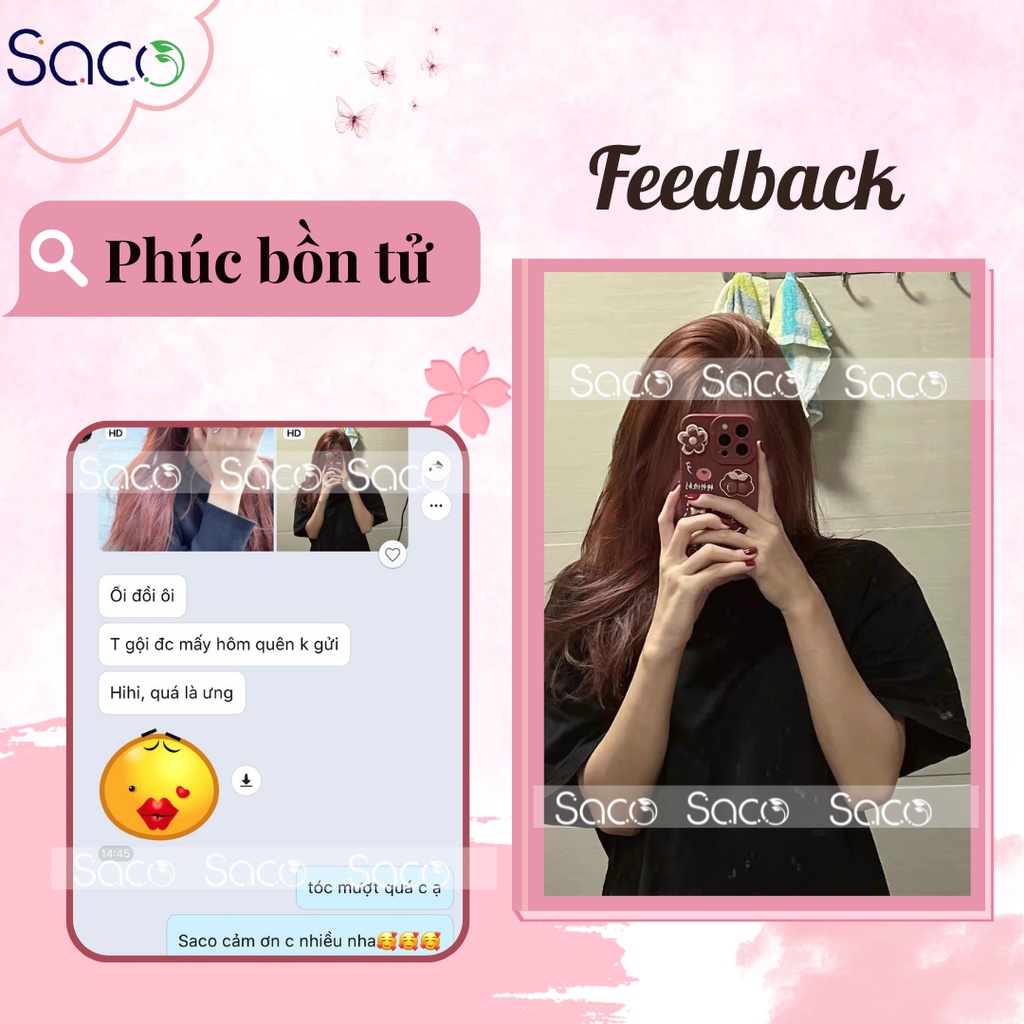 Lược nhuộm tóc thần thánh Saco màu Phúc Bồn Tử lên màu từ nền đen, không cần tẩy hay nâng tone Chai 400ml