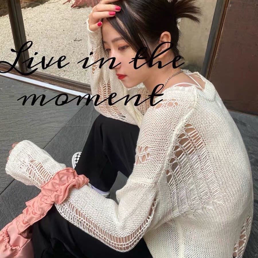 Summer long-sleeved hollow-out ice Silk Loose pullover top women's new mid-length thin sweater lazy style 1uo3