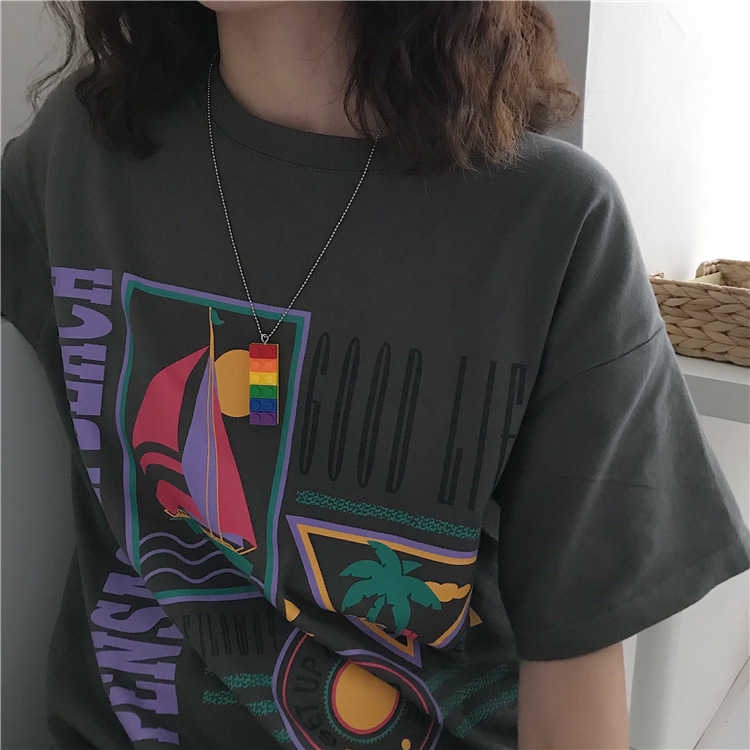 [Free Shipping] Dây Chuyền Mặt Hình Khối Cầu Vồng Phong Cách Hip Hop 2268 Dành Cho Cặp Đôi