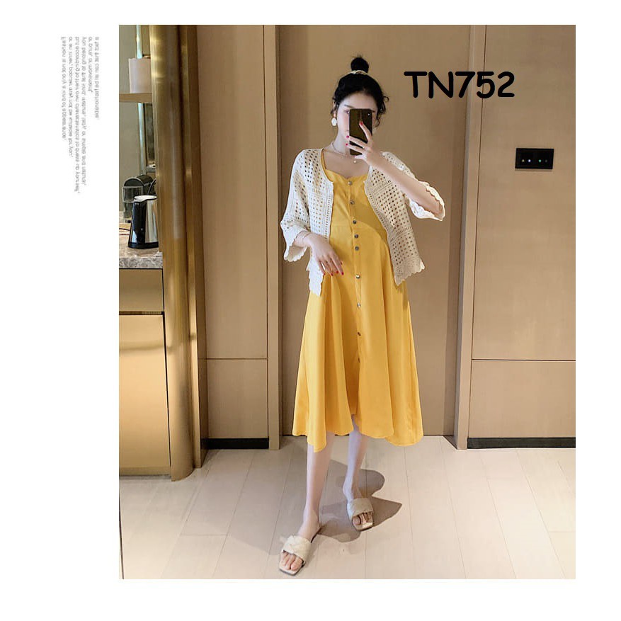 Đầm bầu maxi áo khoác siêu xinh set đồ gồm đầm và áo khoác+