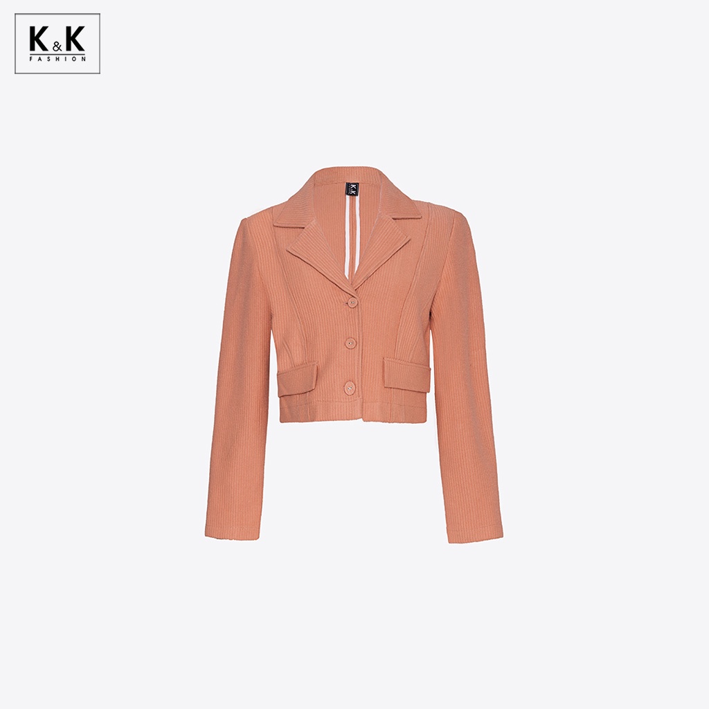 Áo Blazer Croptop Tay Dài K&amp;K Fashion AK10-36 Đơn Sắc Chất Liệu Nhung Tăm