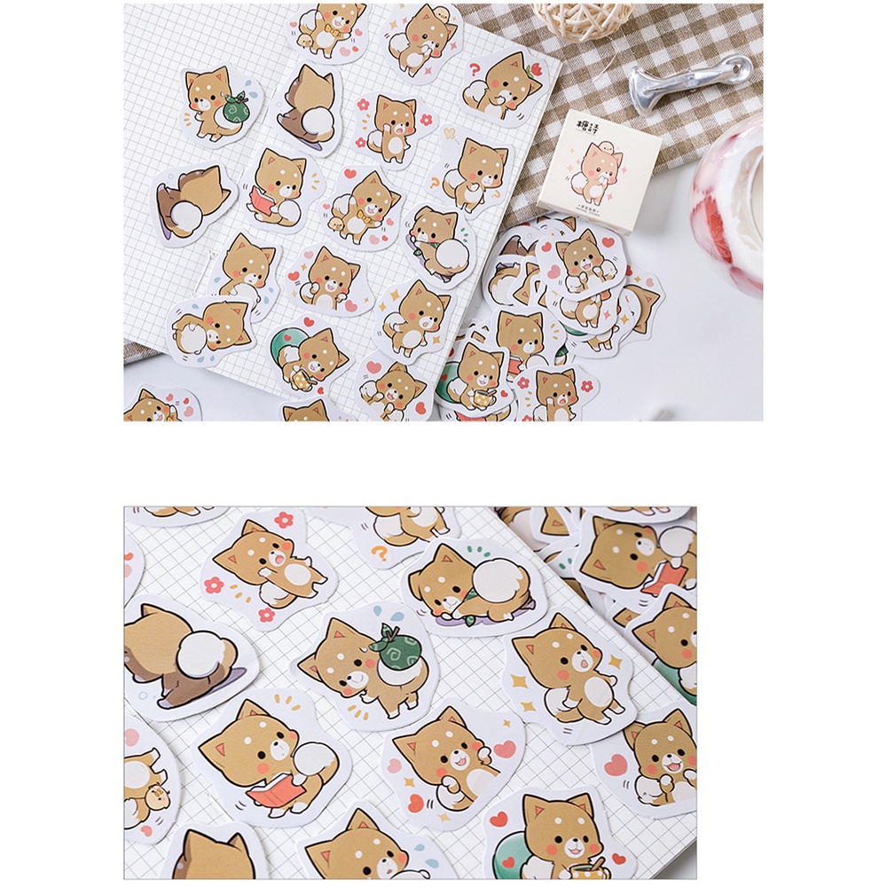Set 45 miếng dán hình chú chó Shiba hoạt hình dễ thương sáng tạo trang trí đồ dùng học tập/dán tường/sổ lưu niệm