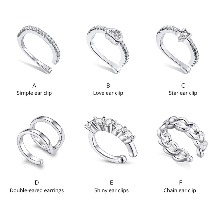 1 Bông tai bạc 925 BAMOER dạng kẹp thời trang