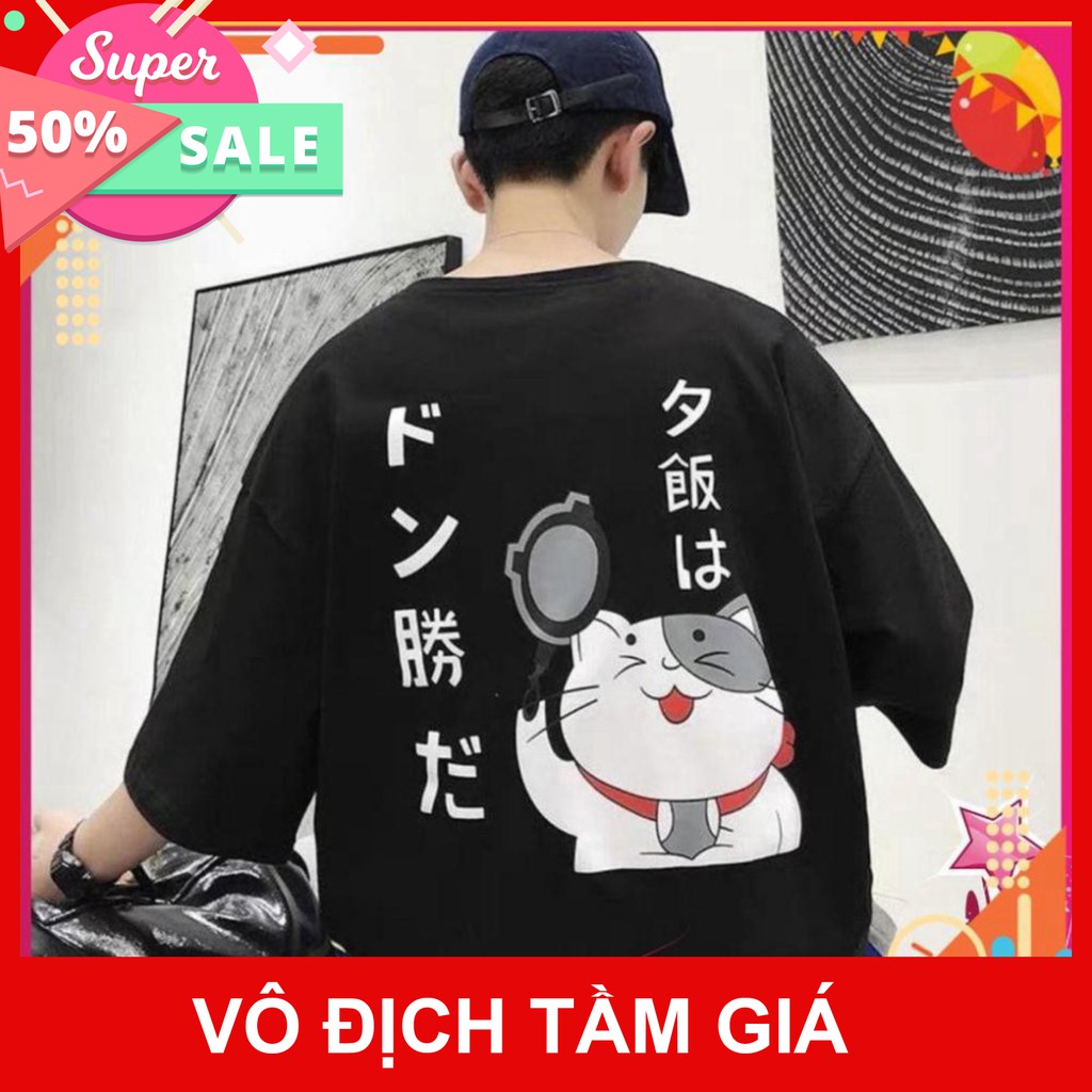 BANSI    Áo Thun Mèo Thần Tài tay lỡ form rộng phong cách unisex cho cả nam và nữ Cực Hot TL