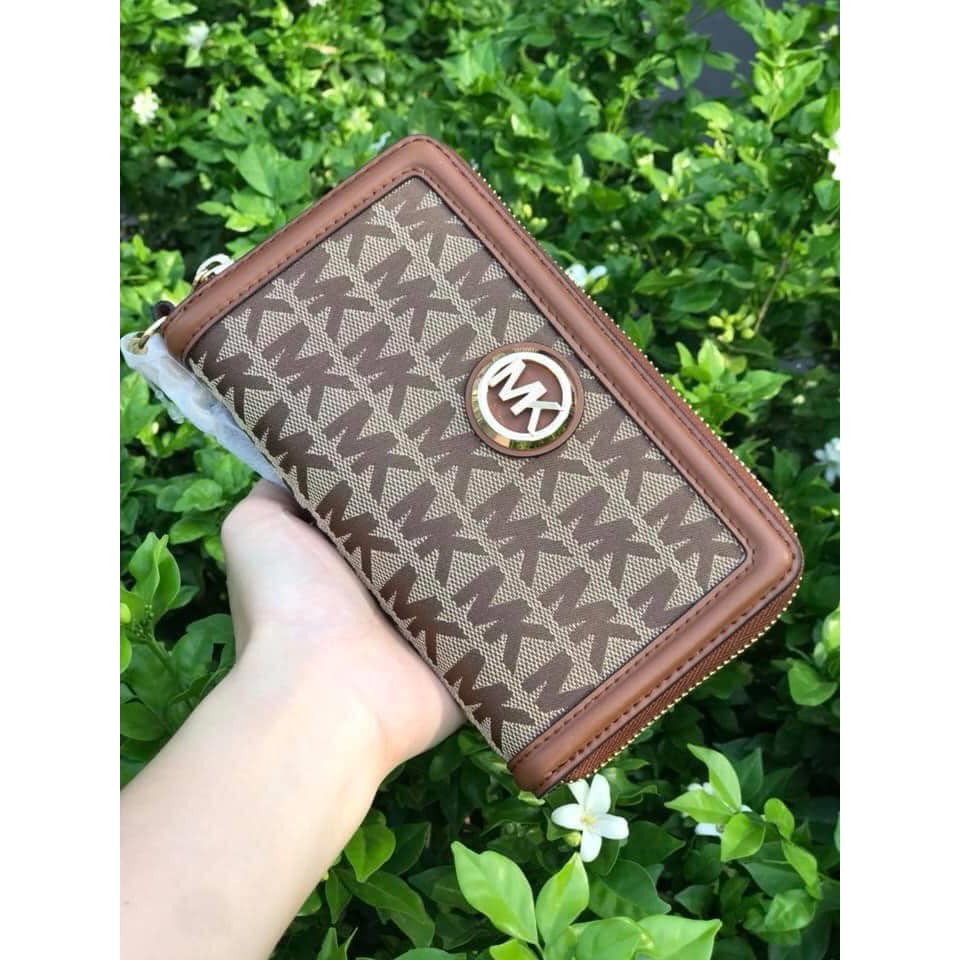 VÍ NỮ MICHAEL KORS LOGO NÂU SIZE 18CM