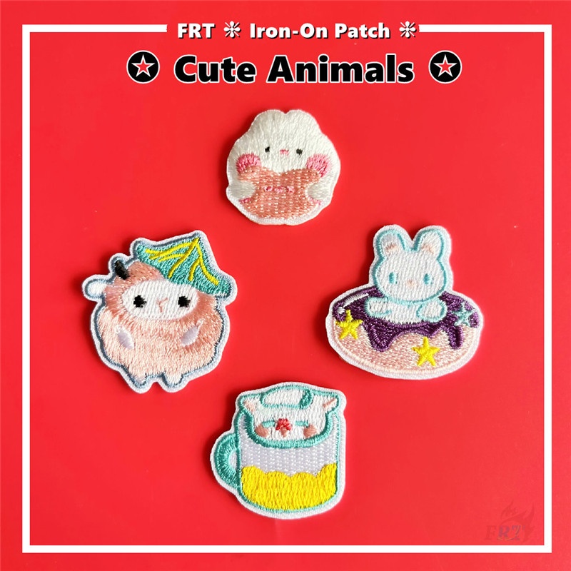 ☸ Sticker Ủi Thêu Hình Thỏ / Gấu / Cừu Hồng Dễ Thương ☸ 1 Miếng Dán Ủi Lên Quần Áo Hình Huy Hiệu
