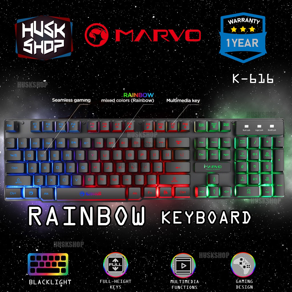 BÀN PHÍM Chơi Game Có Đèn MARVO RAINBOW K-616 Bảo Hành 1 Năm