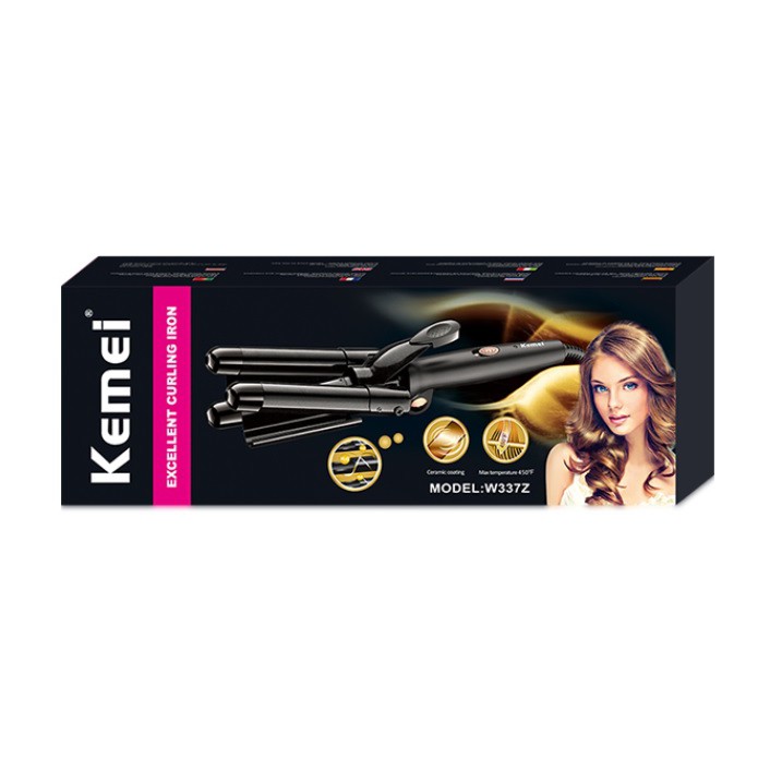 Máy Uốn Tóc 3 Trục Tạo Sóng Chỉnh Nhiệt Có Thể Gập Lại Được Kemei Km W337Z