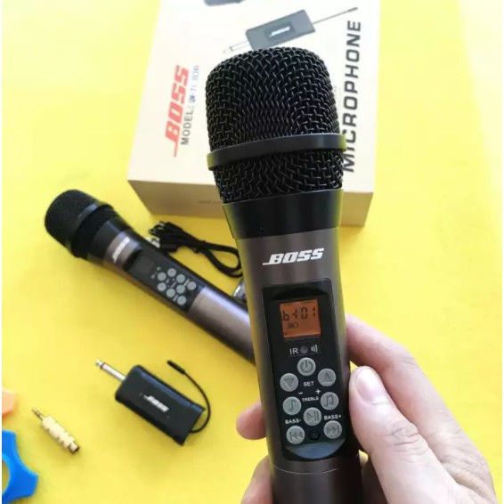 Micro Uhf không dây đa năng nâng cấp cho Amply, Loa Kéo BOSS QM-71 ECHO ( bộ 2 micro thân nhôm kèm chống lăn mic )