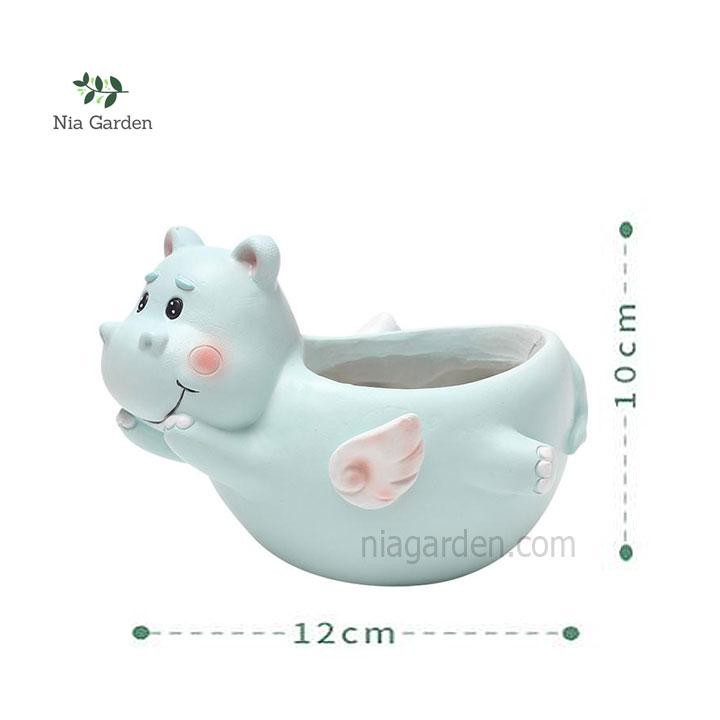 Chậu hình thú hà mã thiên thần trồng cây cảnh sen đá xương rồng mini Nia Garden N4