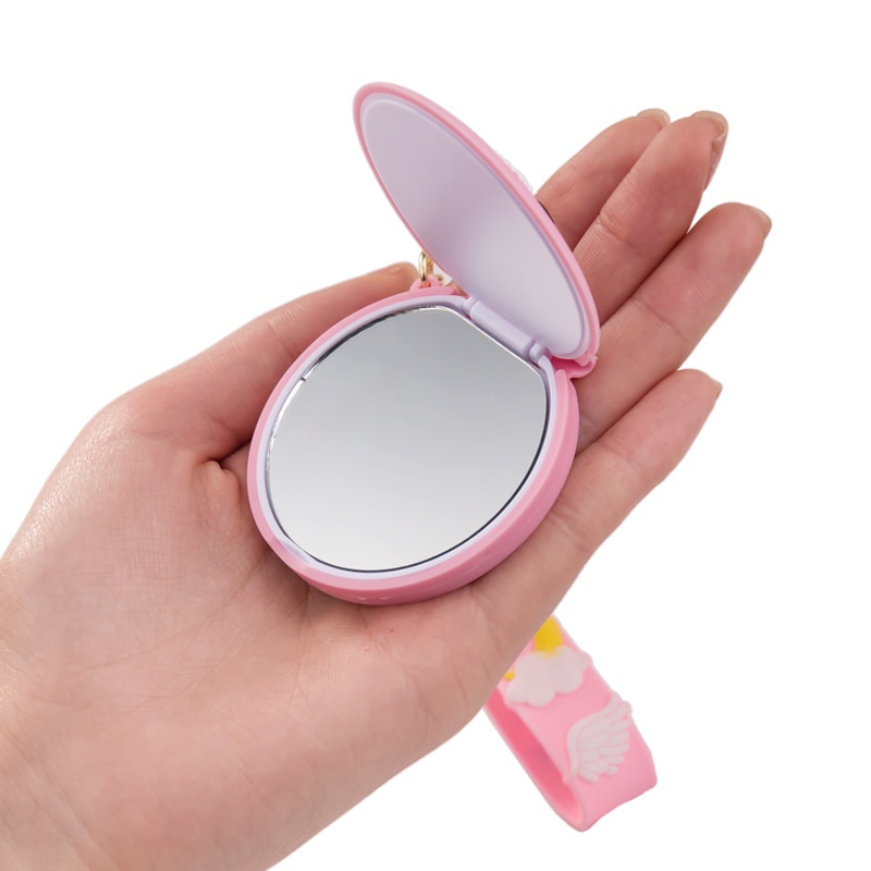 Móc khóa kèm gương bằng silicone họa tiết kỳ lân nhỏ gọn mini