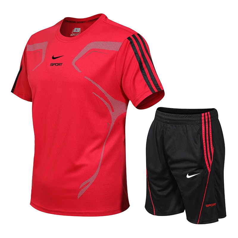 Nike!Set Áo Thun Ngắn Tay Cổ Tròn + Quần Short Thể Thao Mới Cho Nam Nữ