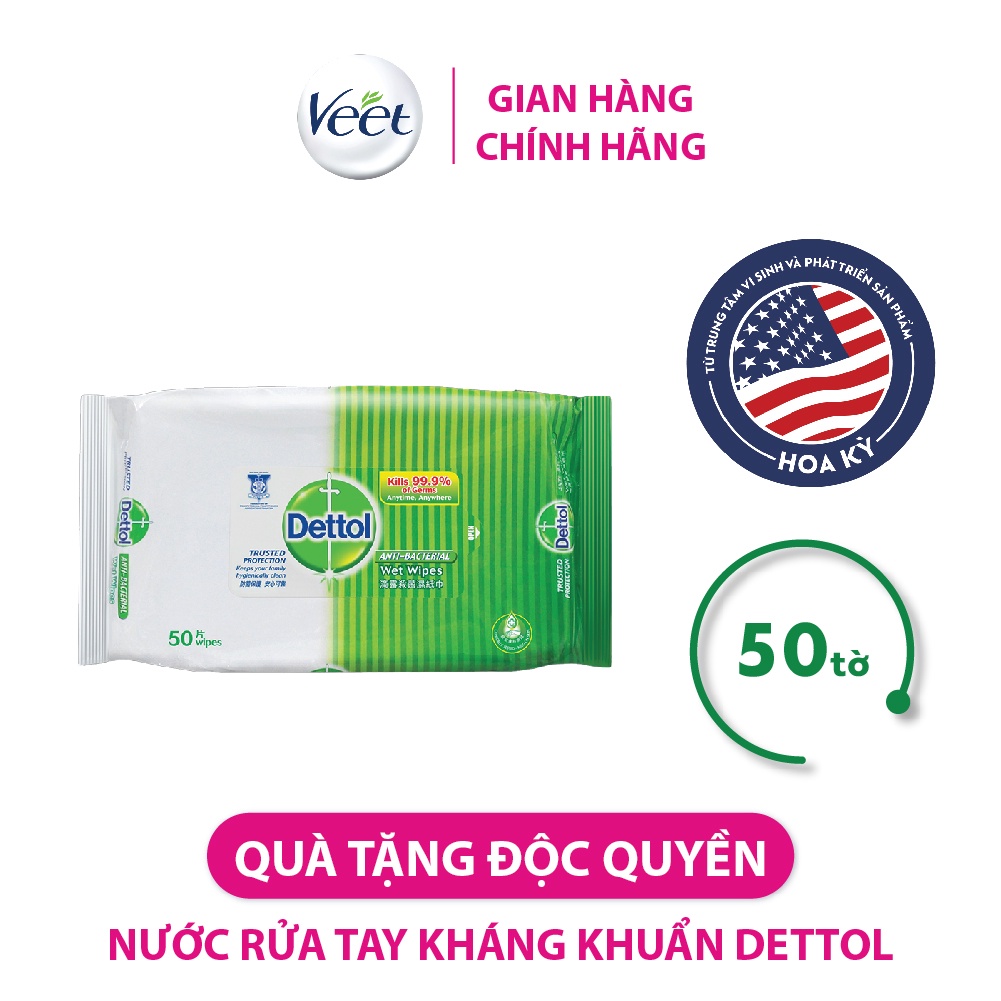 [Mã FMCGVEET71 giảm 8% đơn 150k] [Quà tặng độc quyền] Khăn ướt kháng khuẩn Dettol 50 tờ