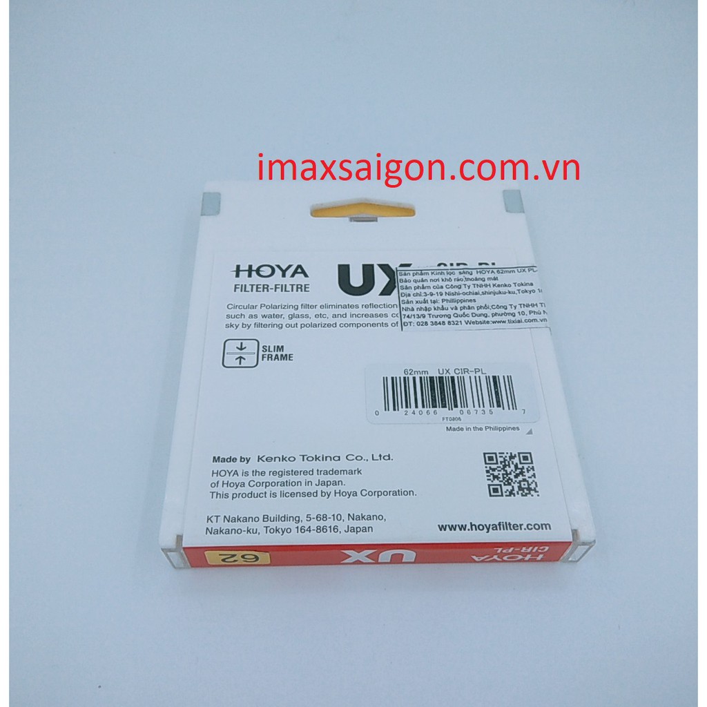 KÍNH LỌC HOYA UX CPL 62MM ( Chính hãng TIXIAI phân phối ) + Khăn lau len da cừu sịn