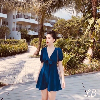 Đầm tay phồng cột nơ