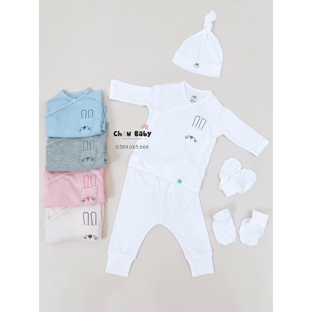 Bộ ss cài lệch tăm túi ngực little love 0-3M