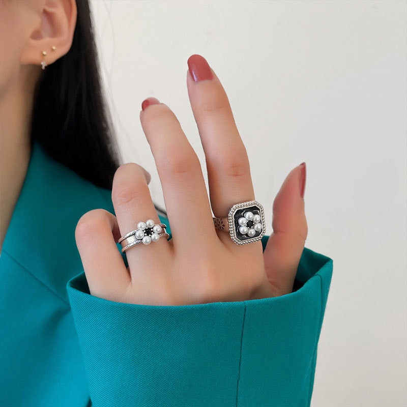 Nhẫn Bạc Họa Tiết Hoa Đính Ngọc Trai Cổ Điển Thời Trang Cho Nữ