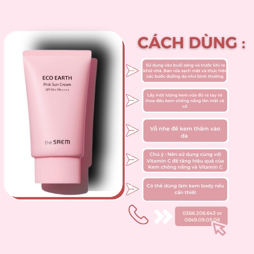 Kem Chống Nắng The SAEM Eco Earth Power Pink Sun Cream SPF 50+ PA++++ 50g KCN154