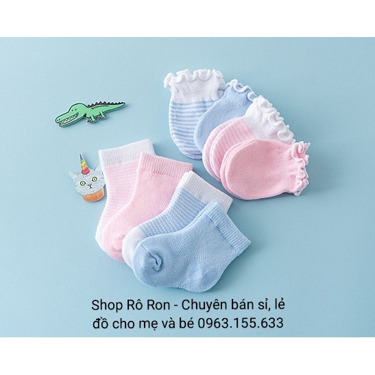 SET 2 ĐÔI TẤT + 2 ĐÔI BAO TAY COTTON LEN THÁI CHO BÉ