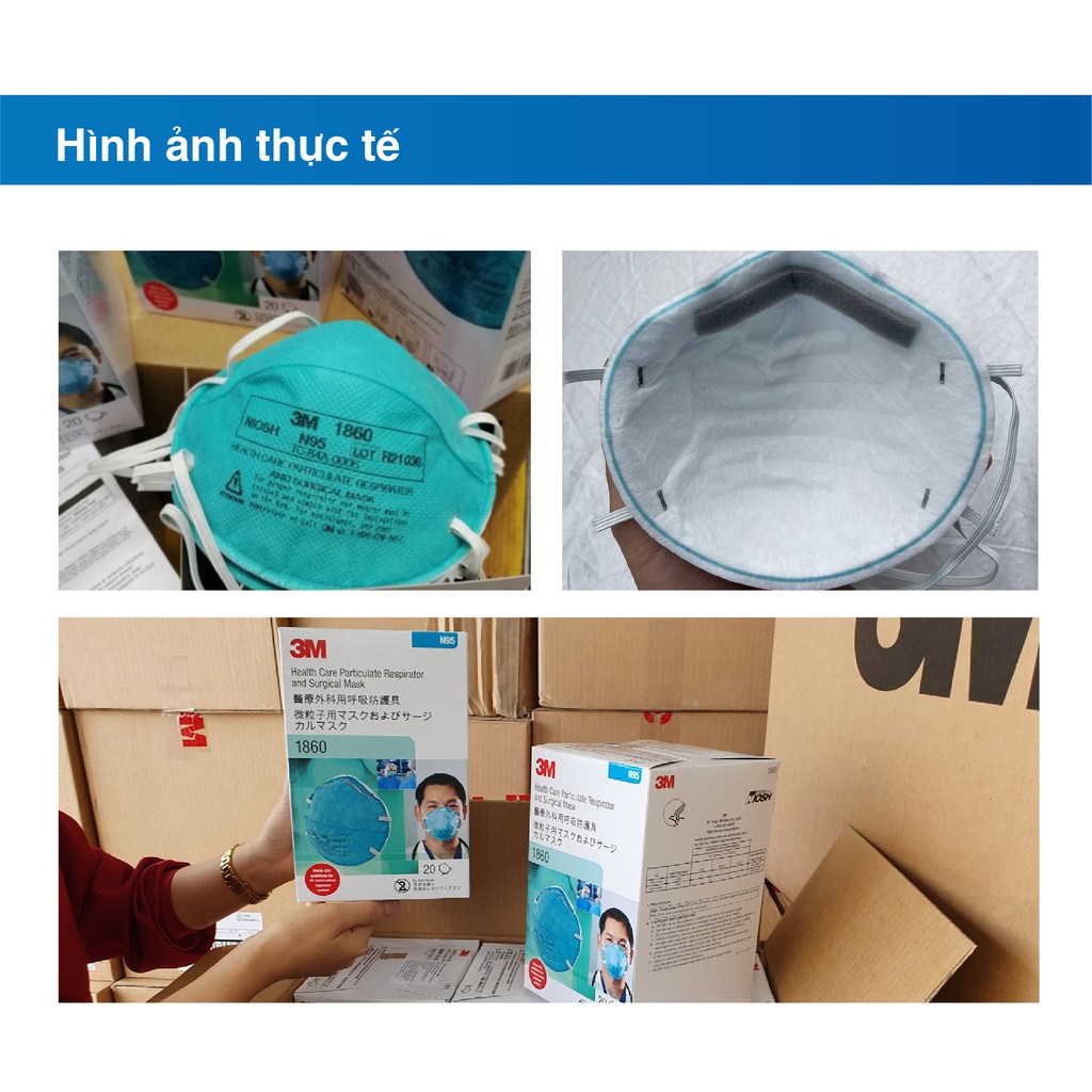 Khẩu trang 3M 1860 đạt chuẩn N95 FDA dây qua gáy chống giọt bắn, kháng khuẩn dùng trong y tế Khẩu trang 3M chính hãng