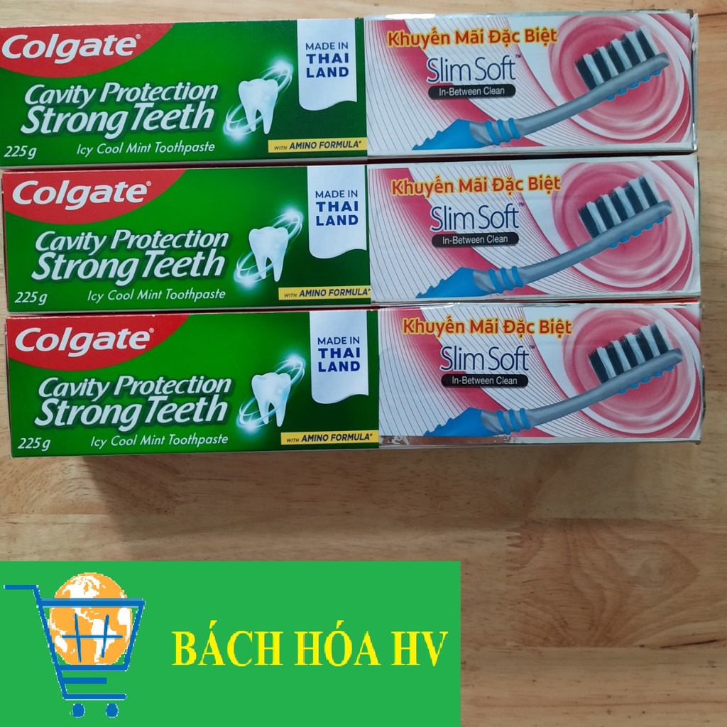 Combo 3 cây kem Colgate Ngừa sâu răng 225g tặng 3 cây bàn chải lông tơ - BACH HOA HV