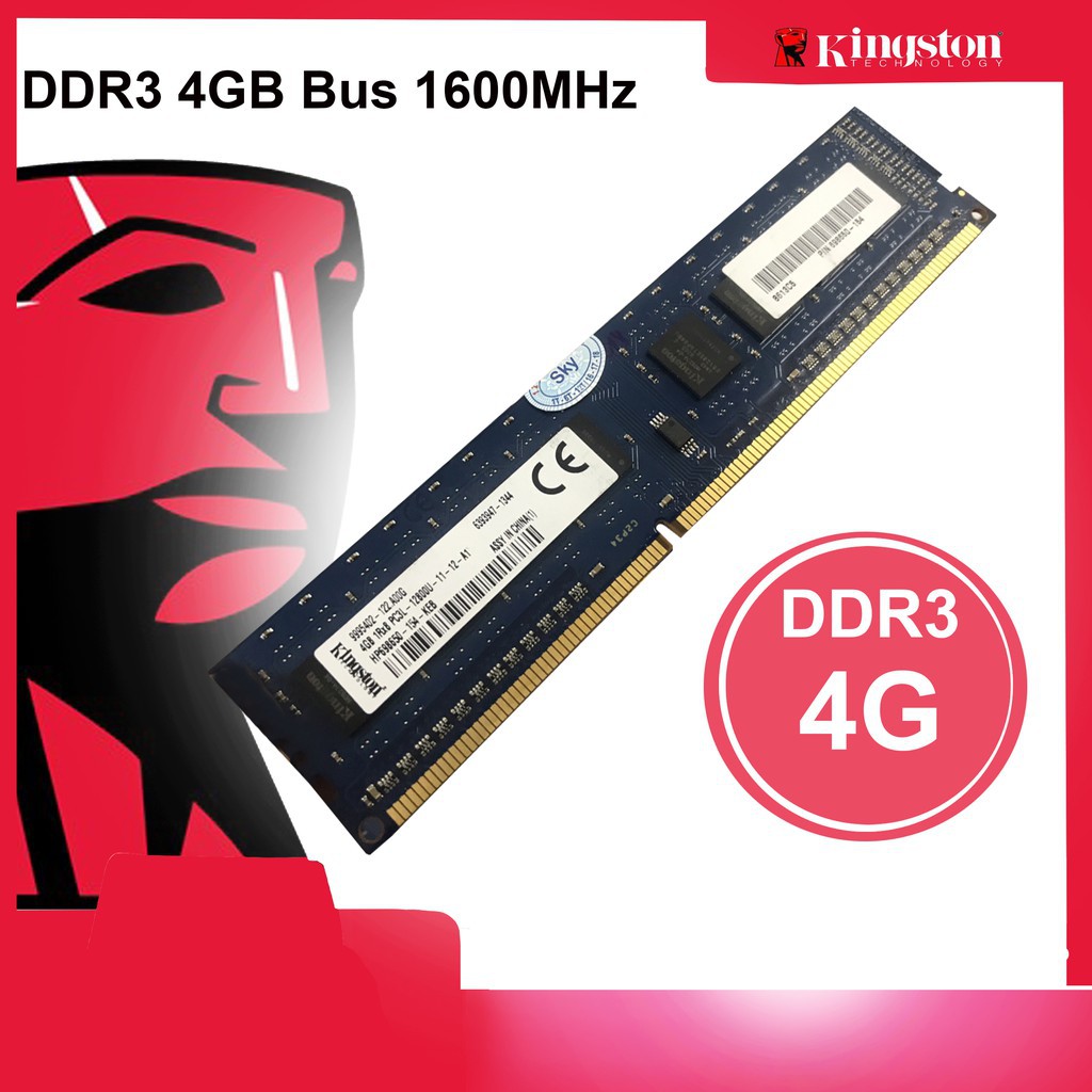 Ram Kingston DDR3 4GB Bus 1600MHz PC3-12800 1.5V Udimm Dùng Cho Máy Tính Để Bàn PC Desktop Bảo Hành 36 Tháng 1 Đổi 1