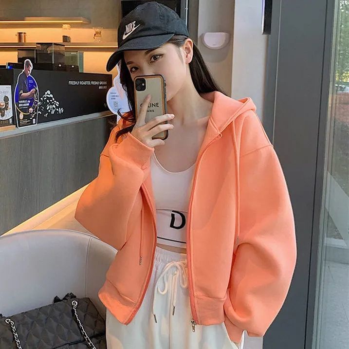 Áo hoodie tay dài màu sắc thời trang thu đông cho nữ 2021