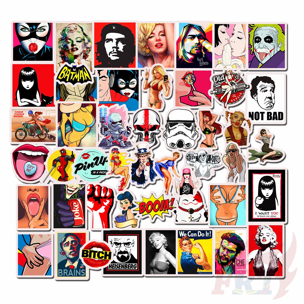 ❉ Miếng Dán Họa Tiết Graffiti Phong Cách Hip hop 01 Vui Nhộn ❉ Set 50 Miếng Dán Chống Thấm Nước Thời Trang Dùng Để Trang Trí Vali/Laptop/Ván Trượt