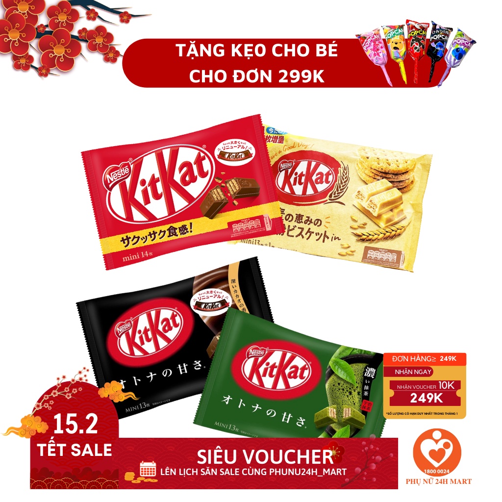 Bánh xốp KitKat nhật bản, kikat trà xanh đủ các vị gói 140gr [Date 8/2022]