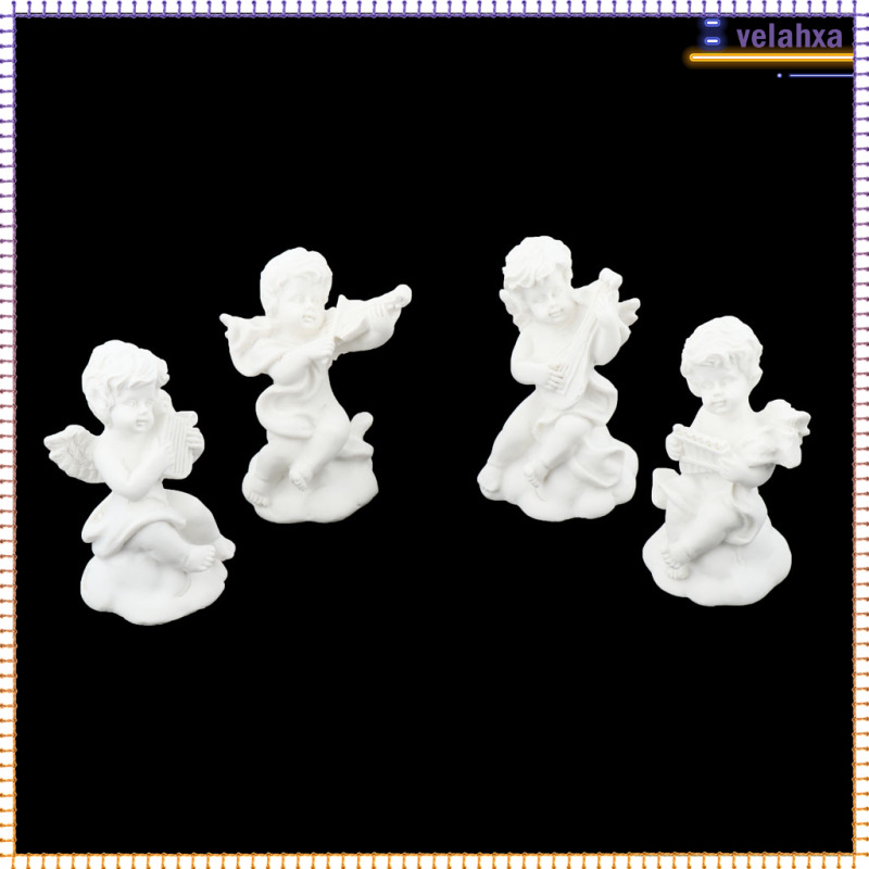 4Pcs 1/12 Scale Dollhouse Ornaments White Angel Music Performer, Collectible Miniature Figurines for Home Office Outdoor Decor, 1.57x1.57x2.36inch